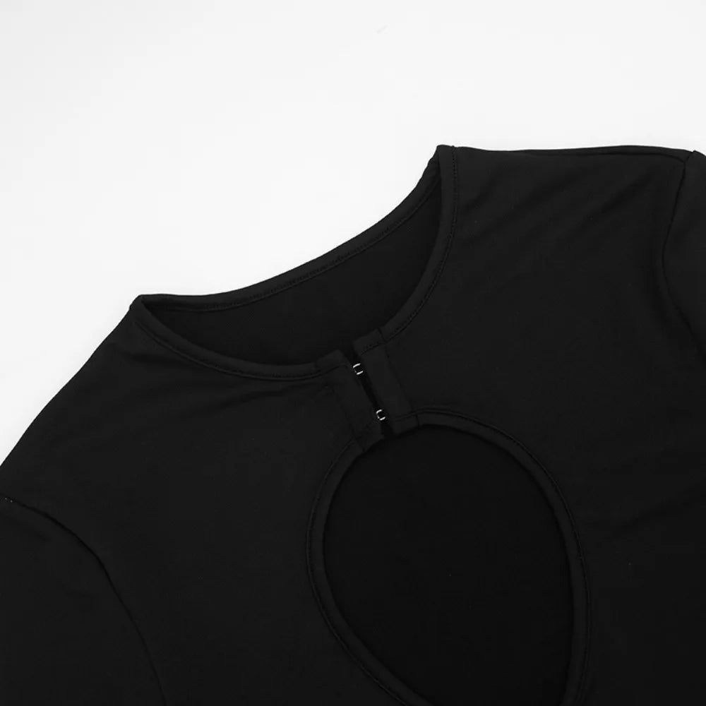 Hollow Out Long Sleeve Crop Top And Shorts Set for Women