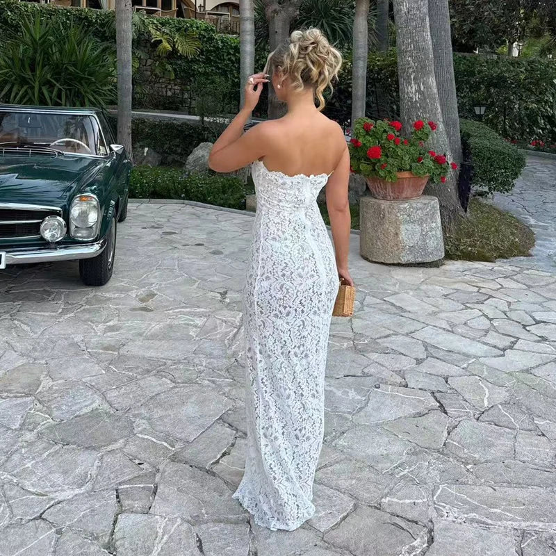 Lace Strapless Beach Wedding Guest Dress for Women