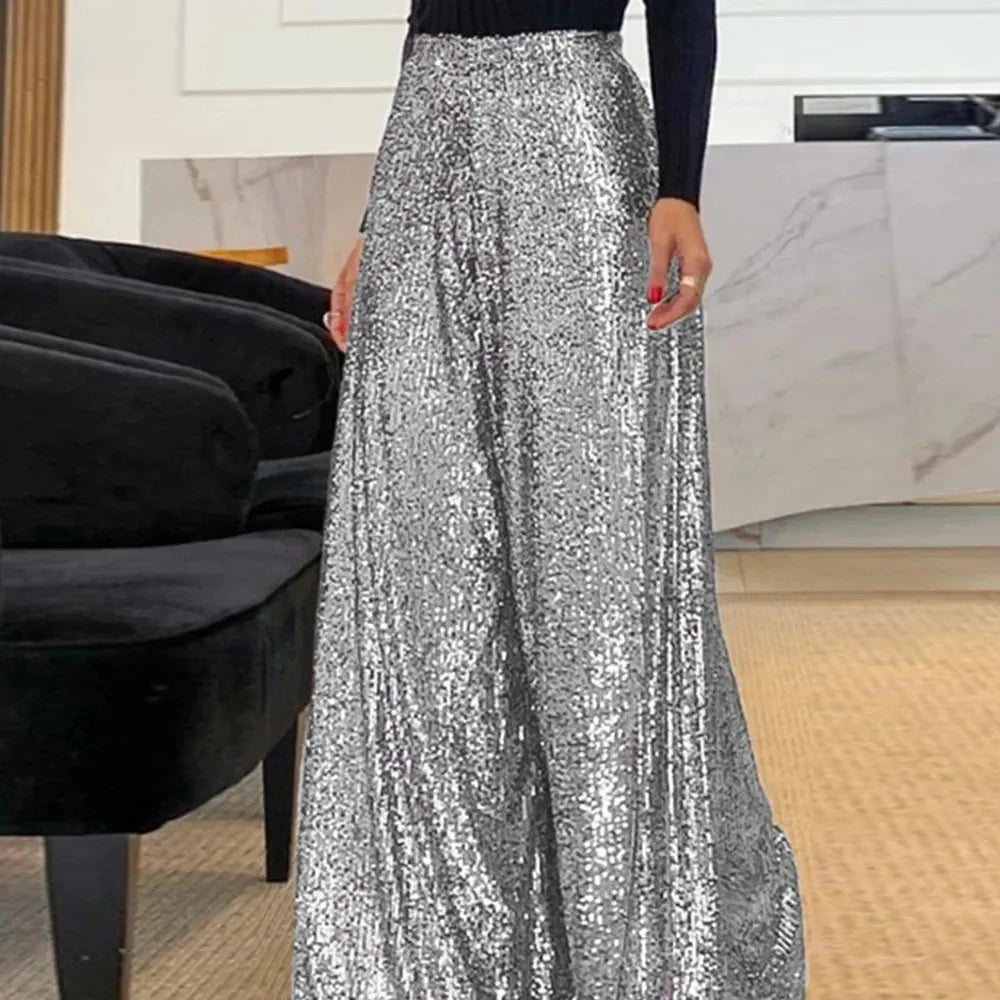 Elegant High Waisted Pleated Chiffon Wide Leg Pants for Women