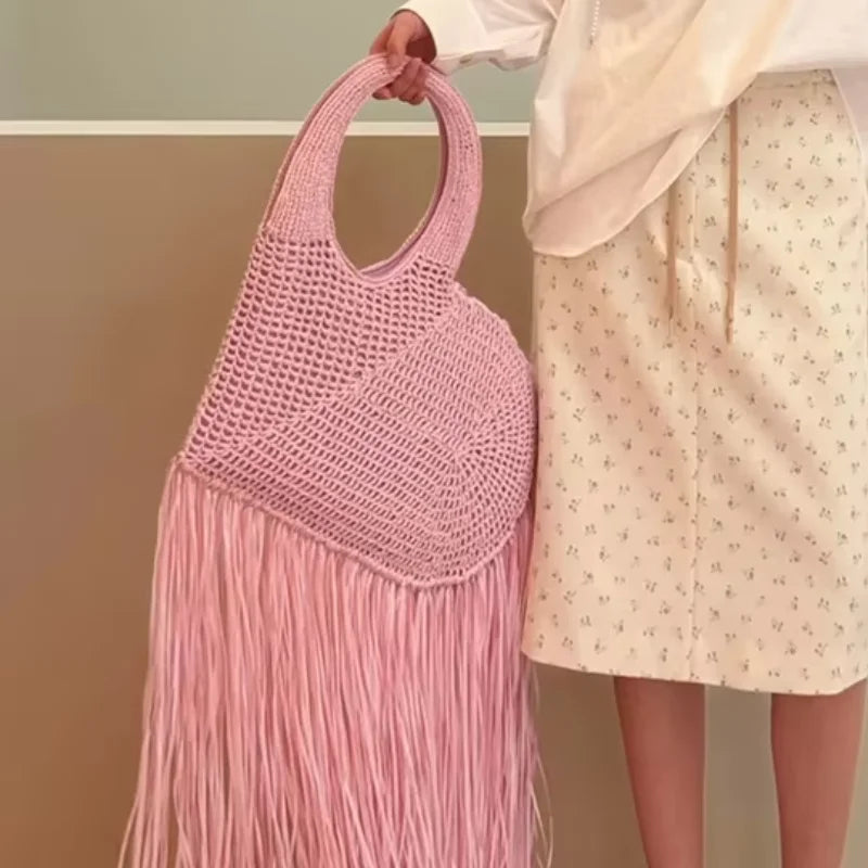 Creative Love Woven Underarm Bag Bohemian Tassel Fashion Design Large Capacity Handheld Beach Bag Hand-woven Tassel Women's Bag