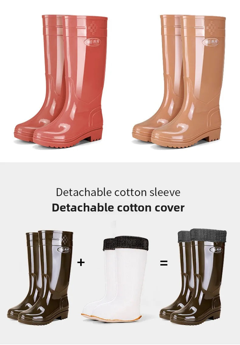 Bright Green Knee High Rain Boots With Antislip Sole for Women