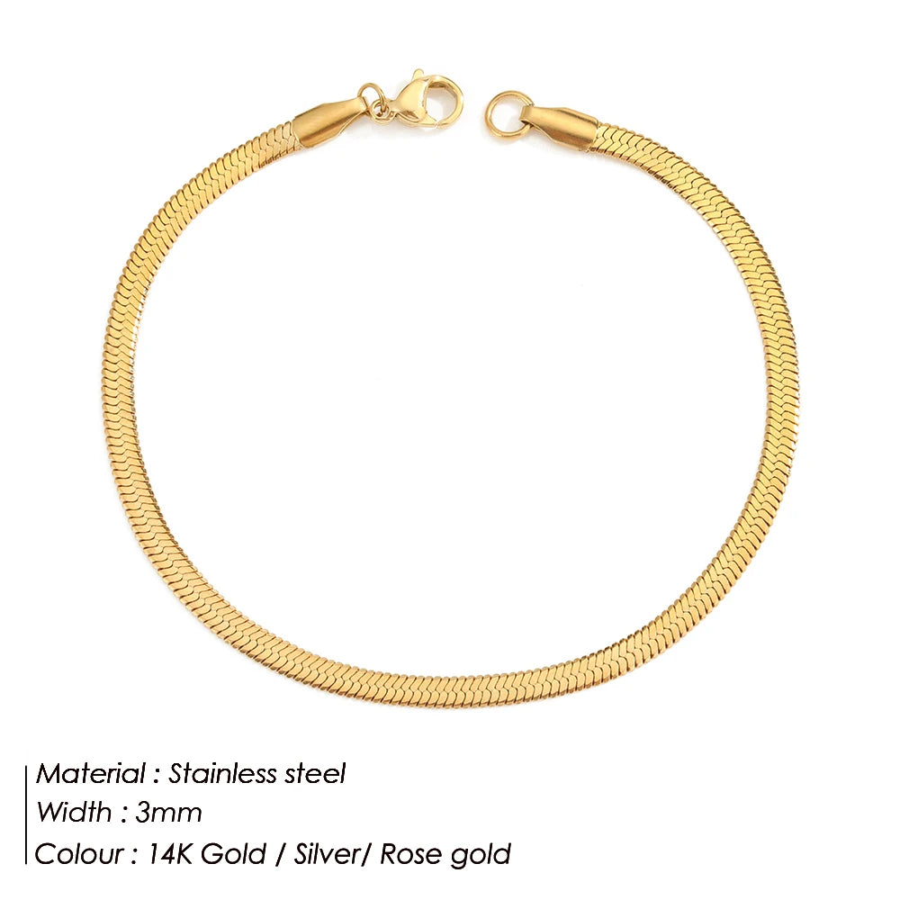 Gold Tone Stainless Steel Figaro Chain Bracelet for Women