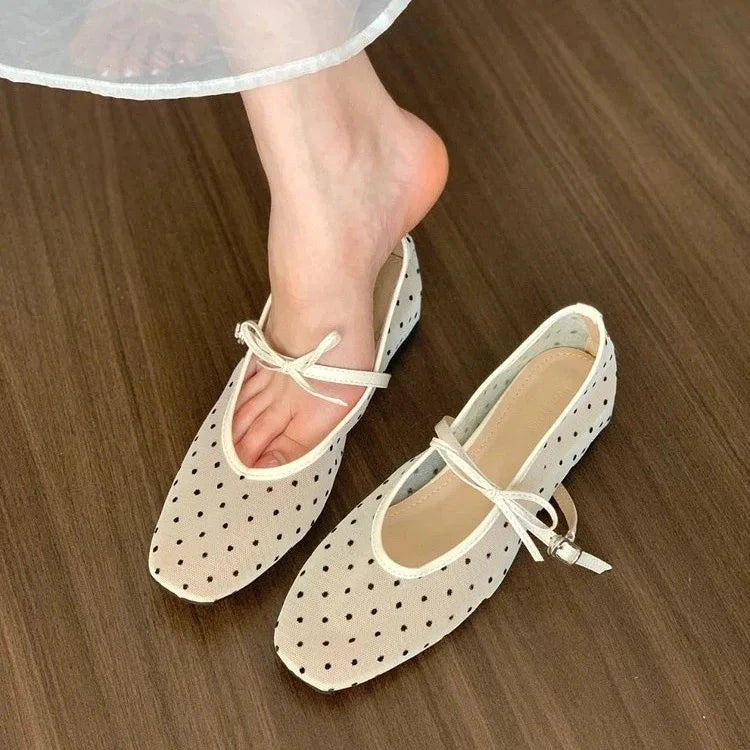 Square Toe Lace Up Ballet Flats