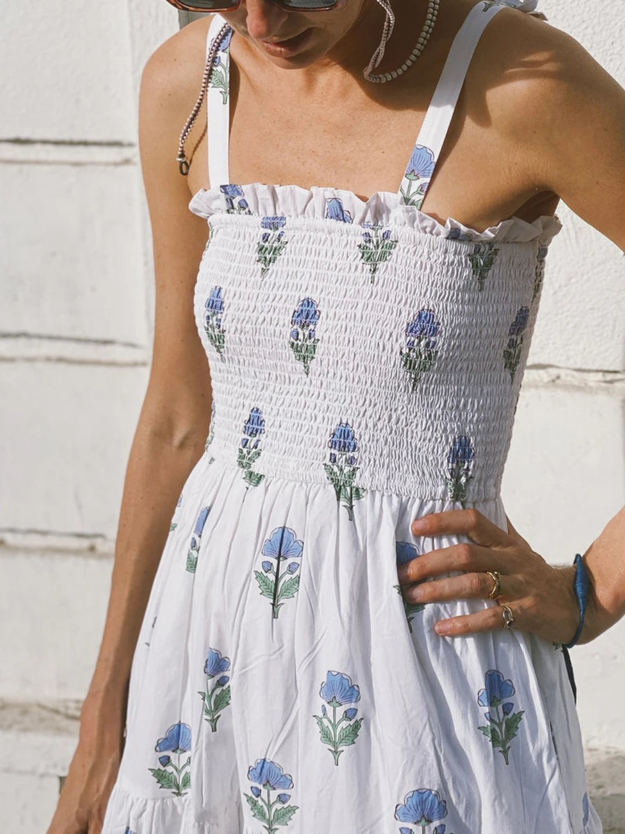 Women'S Sleeveless Printed Lace Up Dress Casual Summer Printed Lace Up A-Line Party Dress Suitable For Holiday Beach Street Wear