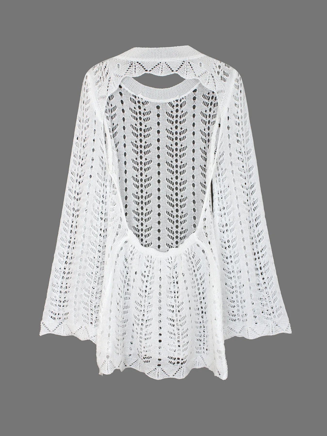 Crochet Backless High Neck Openwork with Scalloped Hem Mini Dress for Women
