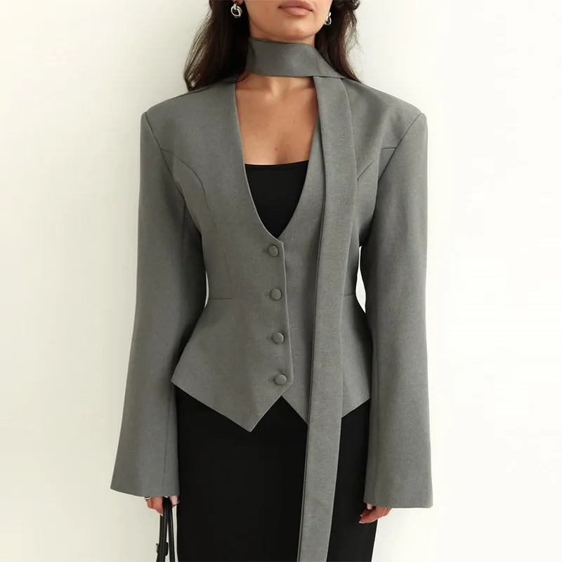 Elegant V Neck Long Sleeve Blazer Jacket for Women
