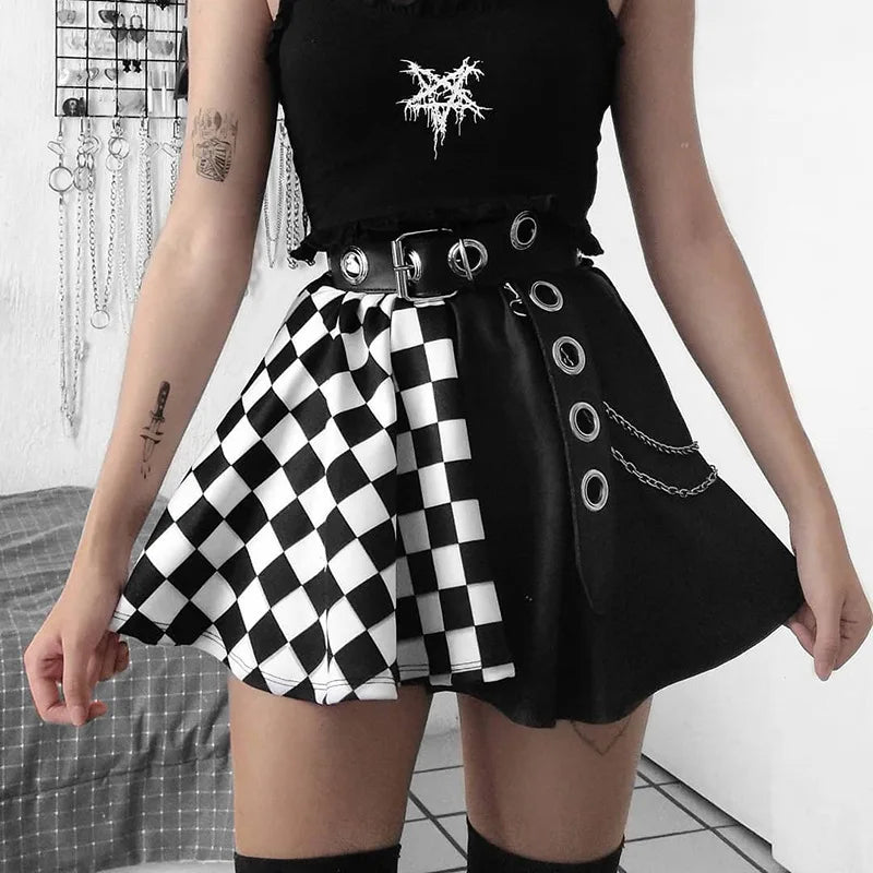 Houndstooth Mosaic Patchwork Skirt