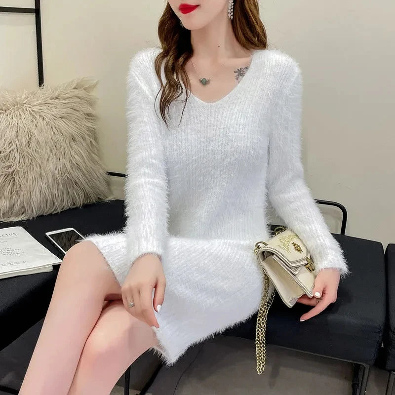 Cozy Faux Mink Knit Sweater Dress
