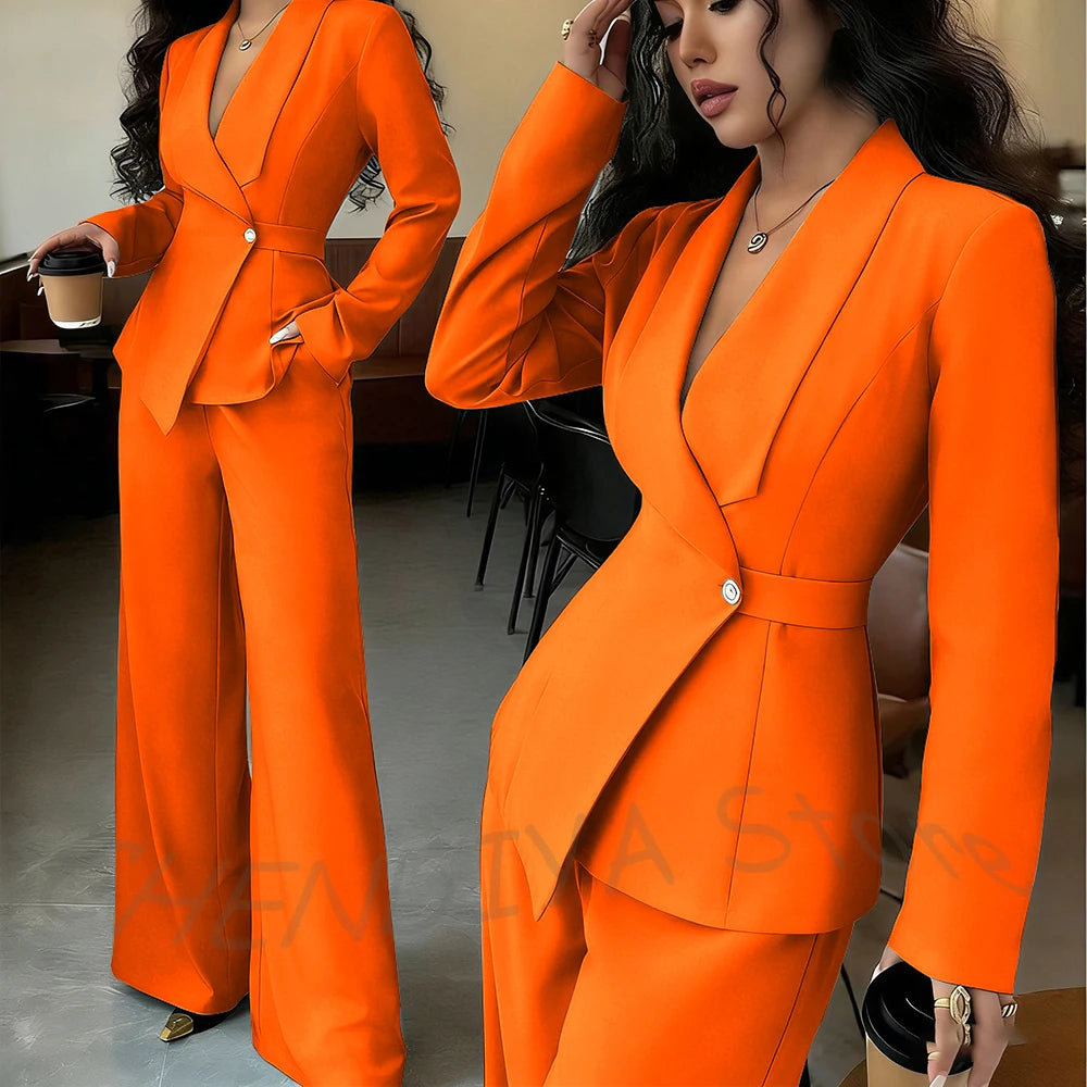 Elegant Office Lady Professional Suit Two Pieces Classic Shawl Lapel Single Button Outfit High Quality Women's Tailored Set