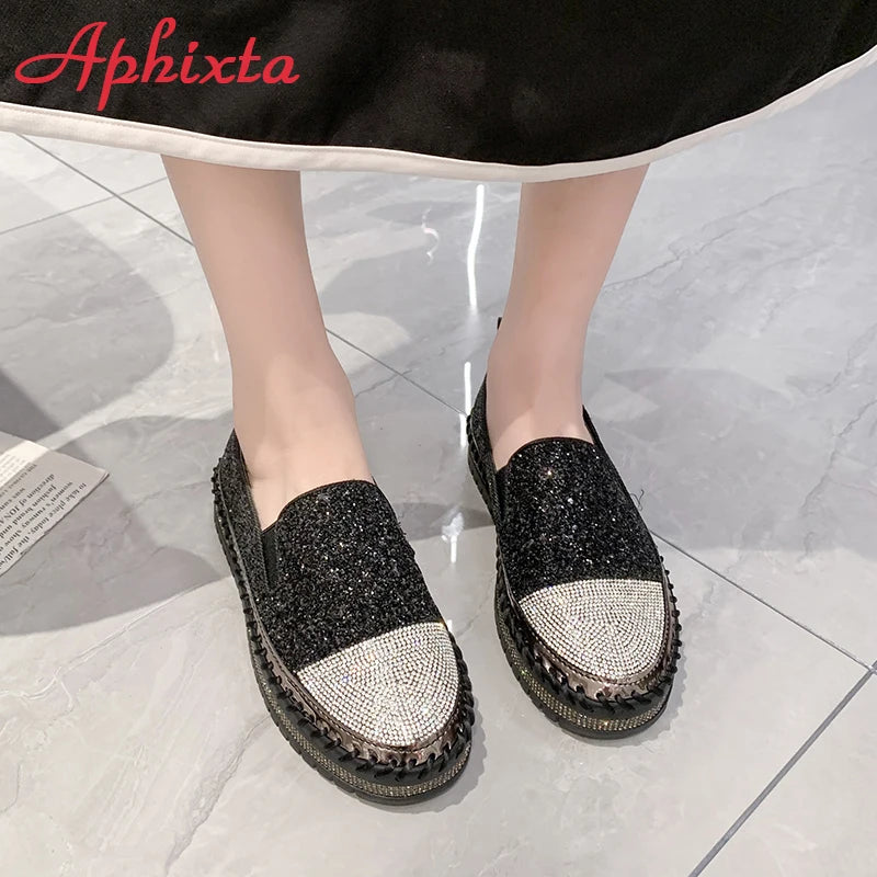Soft Faux Leather Sequined Platform Loafers For Women