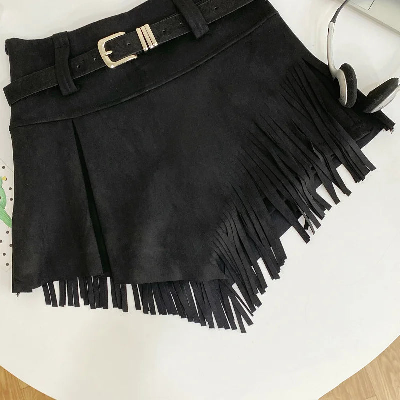 Tassel Detail Faux Suede Shorts