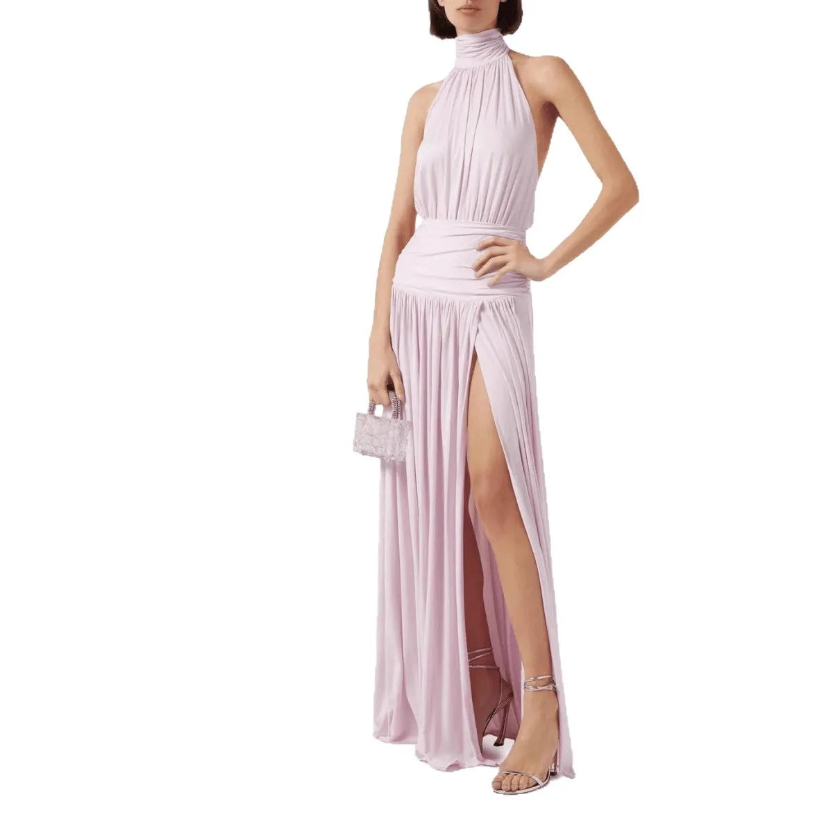 Halter Neck Elegant Long Backless Slit Dress for Women