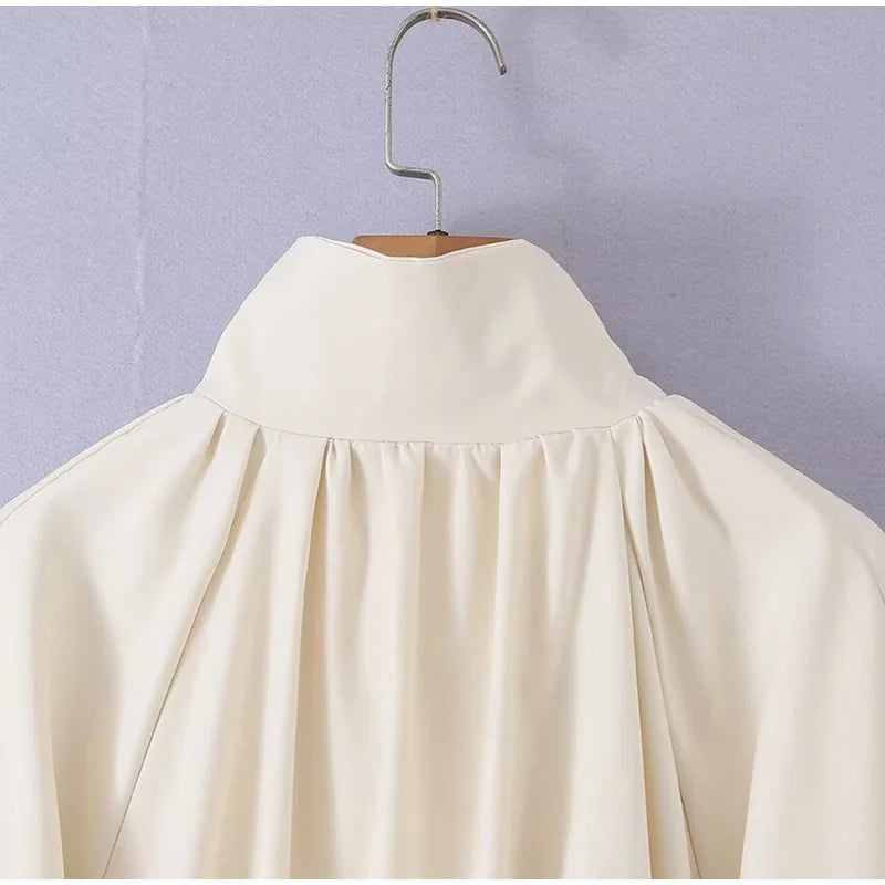 Zip Up High Neck Puff Sleeve Cropped Jacket For Women