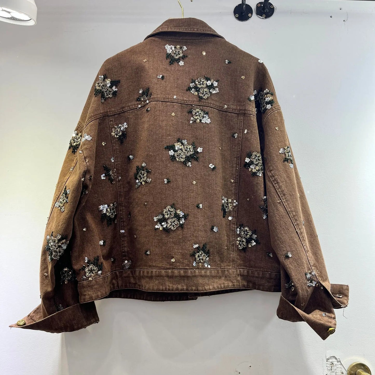 Distressed Denim Jacket With Rhinestone Embellishments For Women