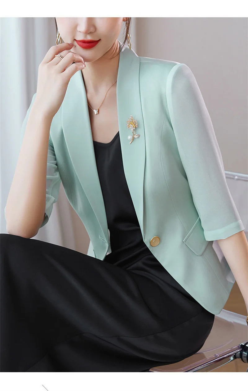 Lightweight Solid Color Chiffon Blazer Jacket For Women