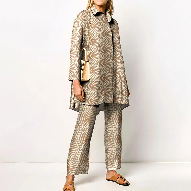 2022 Sets Womens Outfits Elegant Loungewear Print Spring Autumn 2PCS Ladies Suit Long Sleeve Wide Leg Pants Loose Fit Streetwear