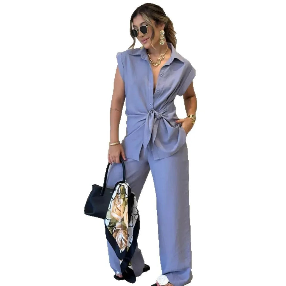 Sleeveless Turn-Down Collar Two-Piece Set for Women
