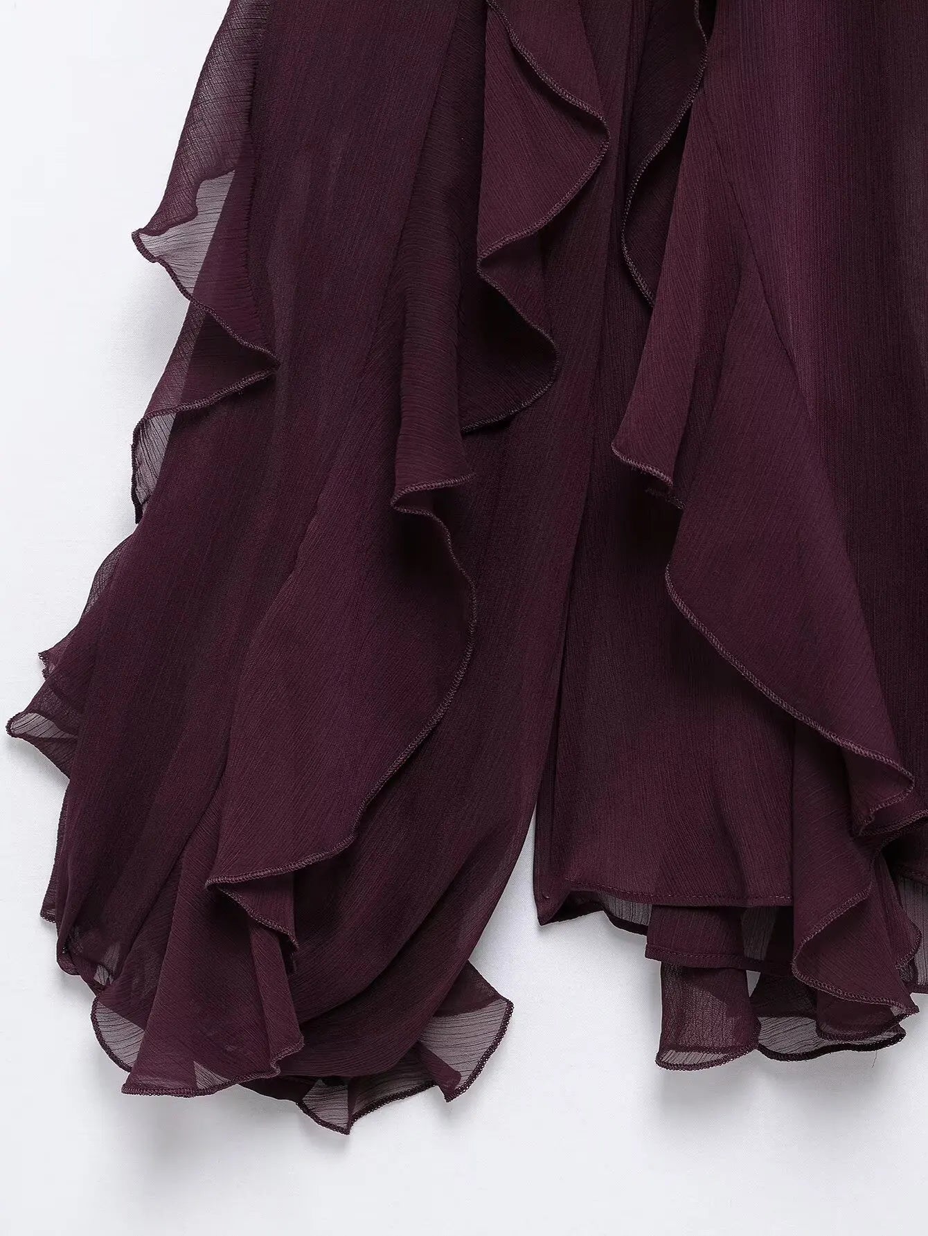 TRAFZA 2025 Women Elegant Solid Ruffles Blouse Spring Female V-Neck Long Sleeved Gauze Shirt Casual Hollow Out Lady Clothes