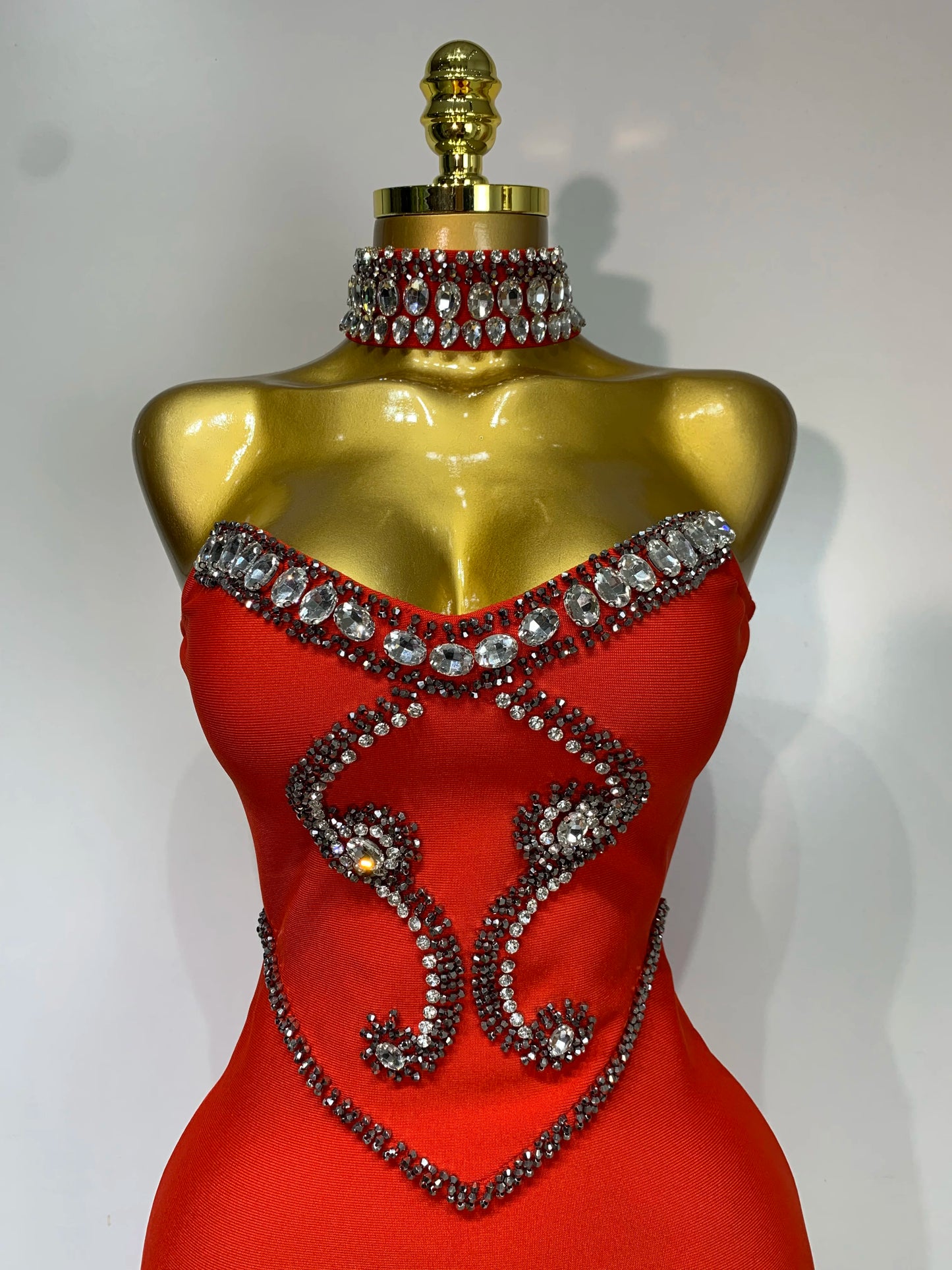 High Quality Strapless Beading With Necklace Bandage Dress  Celebrity Elegant  Evening Party Fancy Club Birthday Dresses