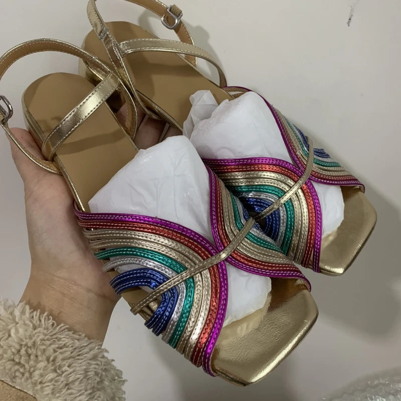Leather Low Heel Peep Toe Sandals