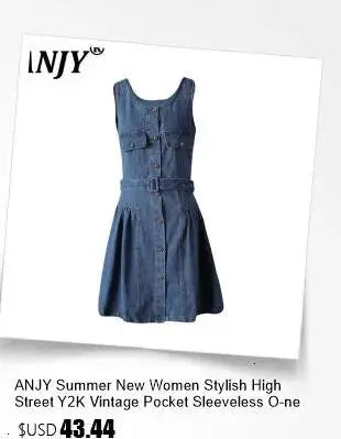 ANJY Spring Summer New Women Fashion Vintage Plaid Patchwork Denim Multi-layered Skirt Sweet Drawstring Short Sleeve Tops A24530