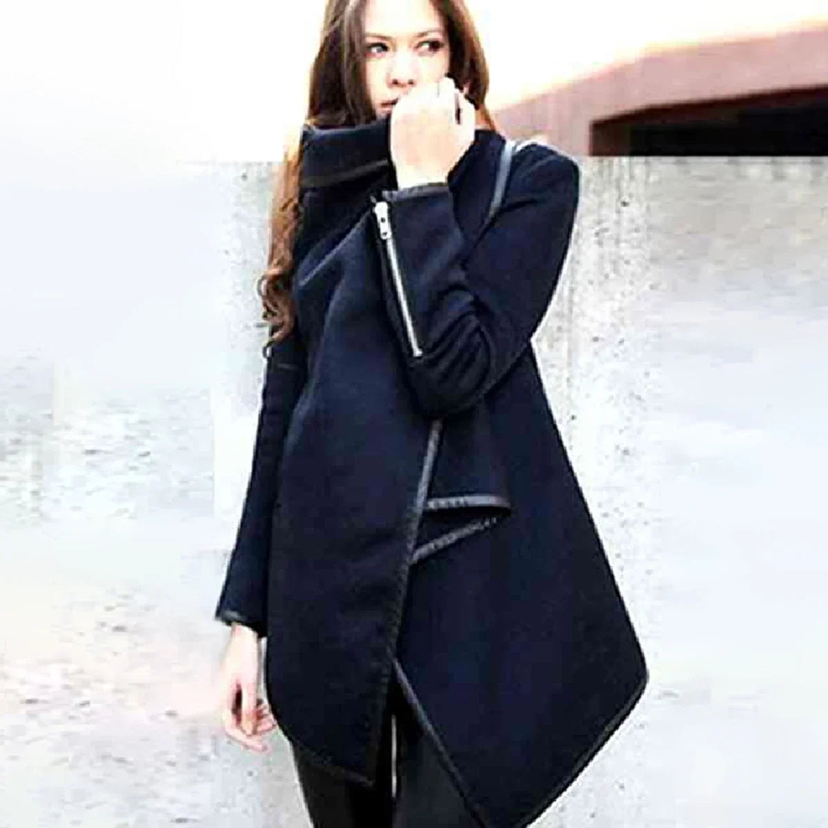 Beautyblue Casual Asymmetric Jackets Fashion Long Sleeves Jackets Elegant Split-Joint High-Neck Women's Coats Clothes Female