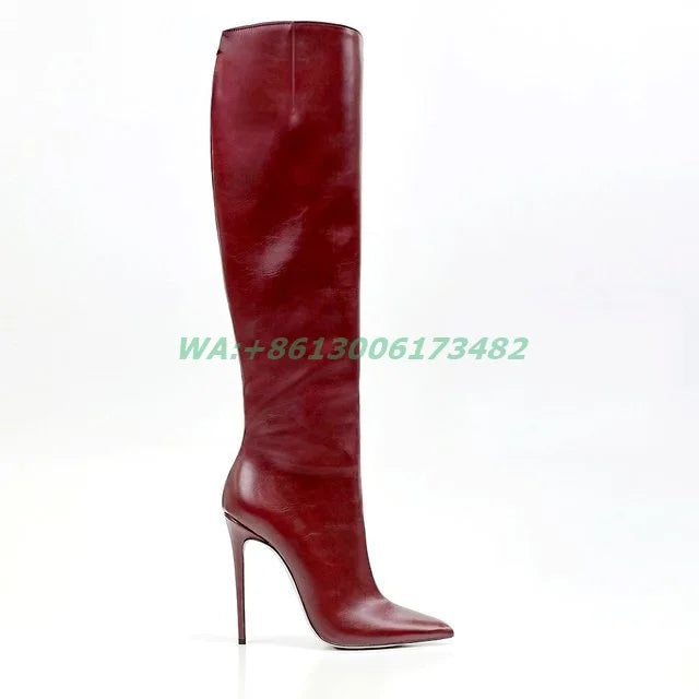 Sexy Lady Pointed Toe 12Cm High Heel Boots Women Knee High Pointy Stilettos Boots Plus Size Skinny Boots