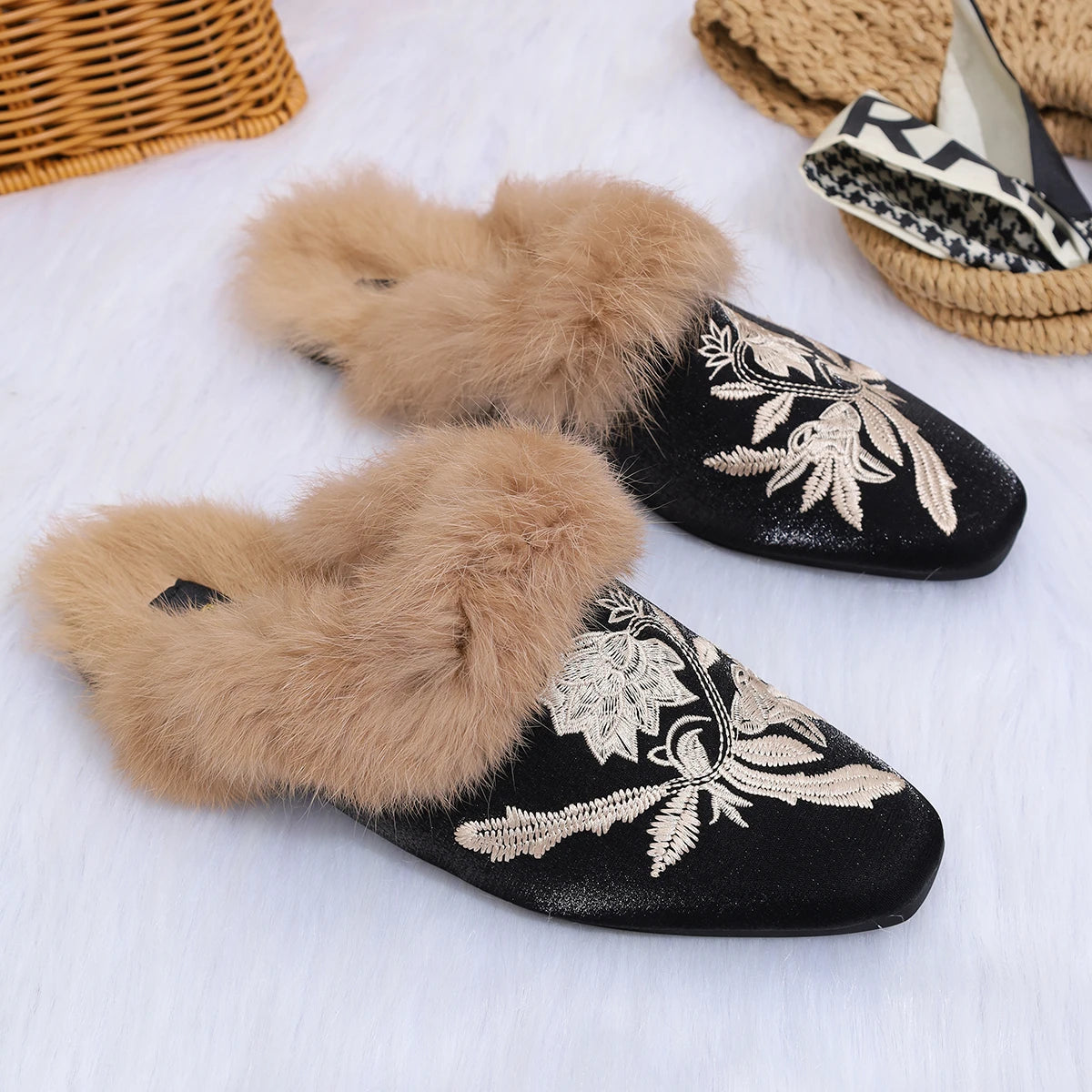 Plush Faux Fur Slippers