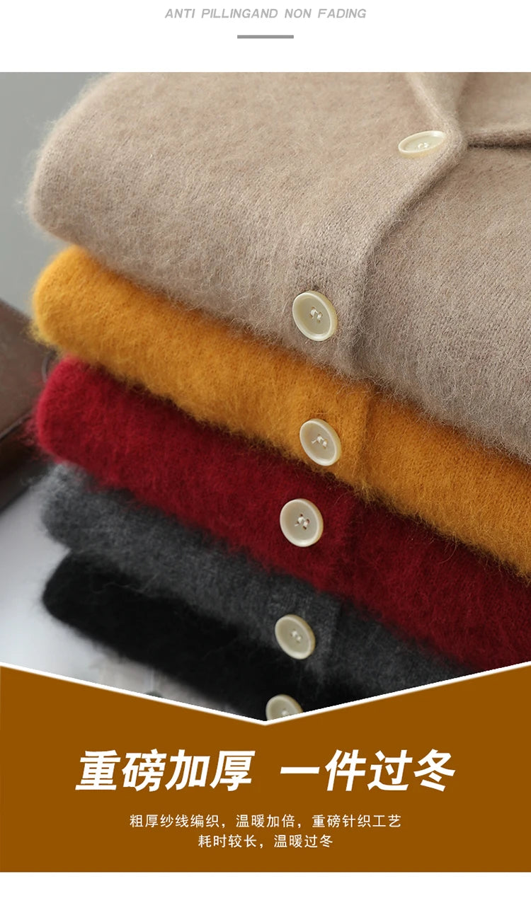 Warm Winter Wool Knit V-Neck Pocket Cardigan for Women