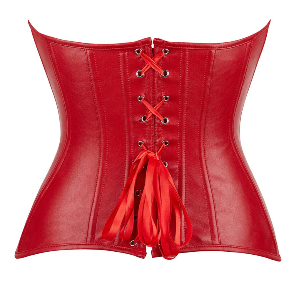 Steampunk Faux Leather Overbust Corset With Zipper for Women