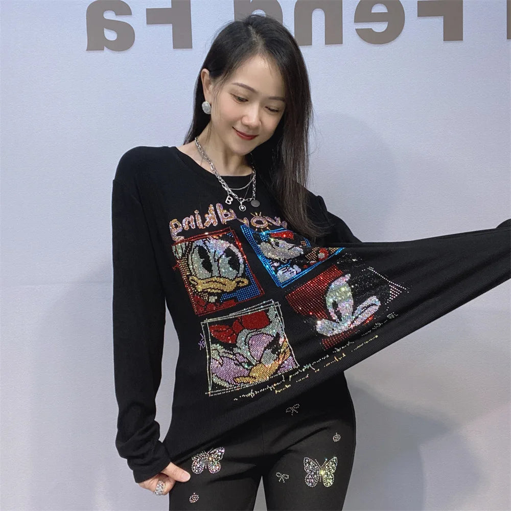 Rhinestone Accented Long Sleeve Top