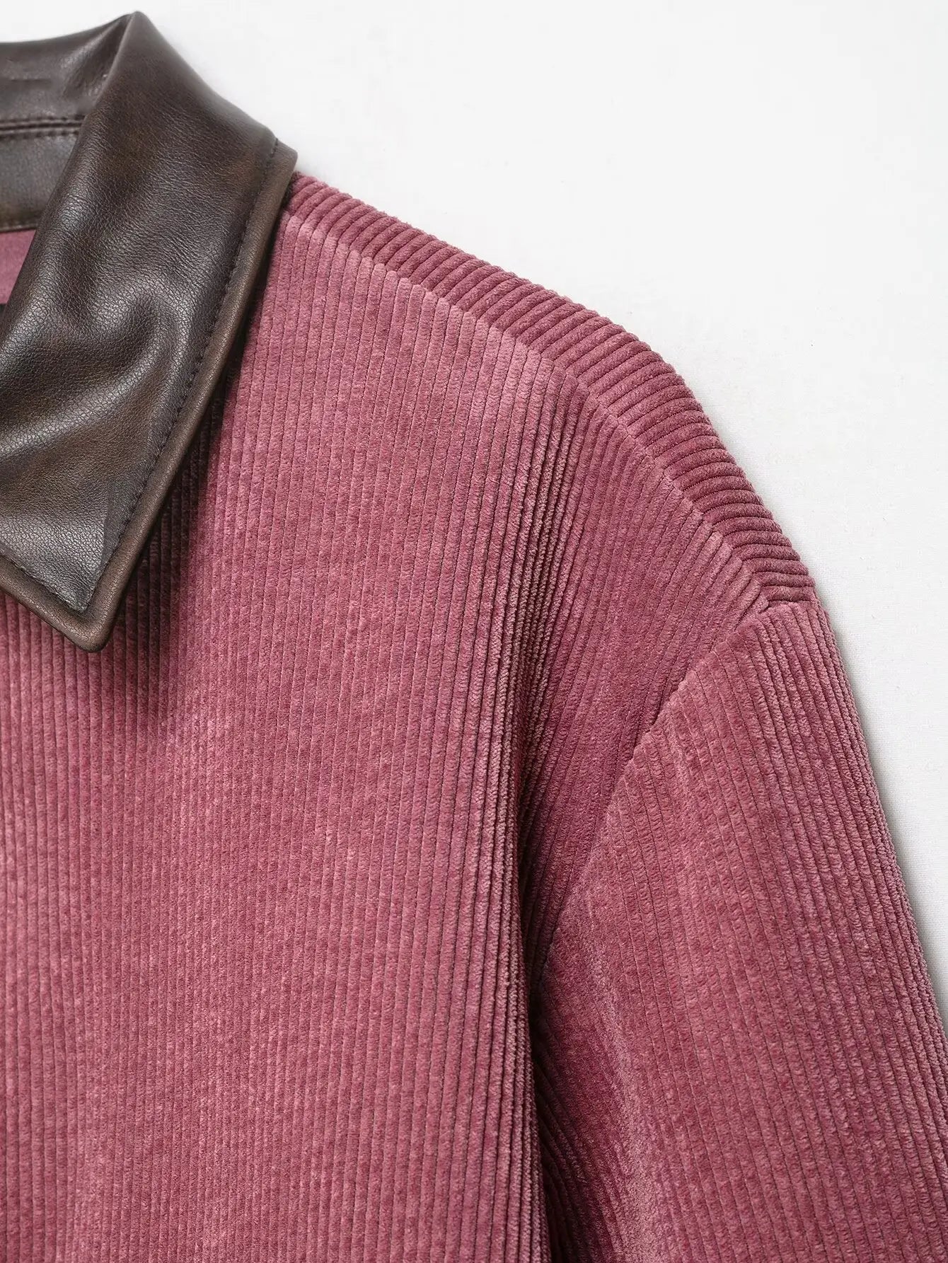 Pink Corduroy With Zipper And Pockets Long Sleeve Jacket for Women