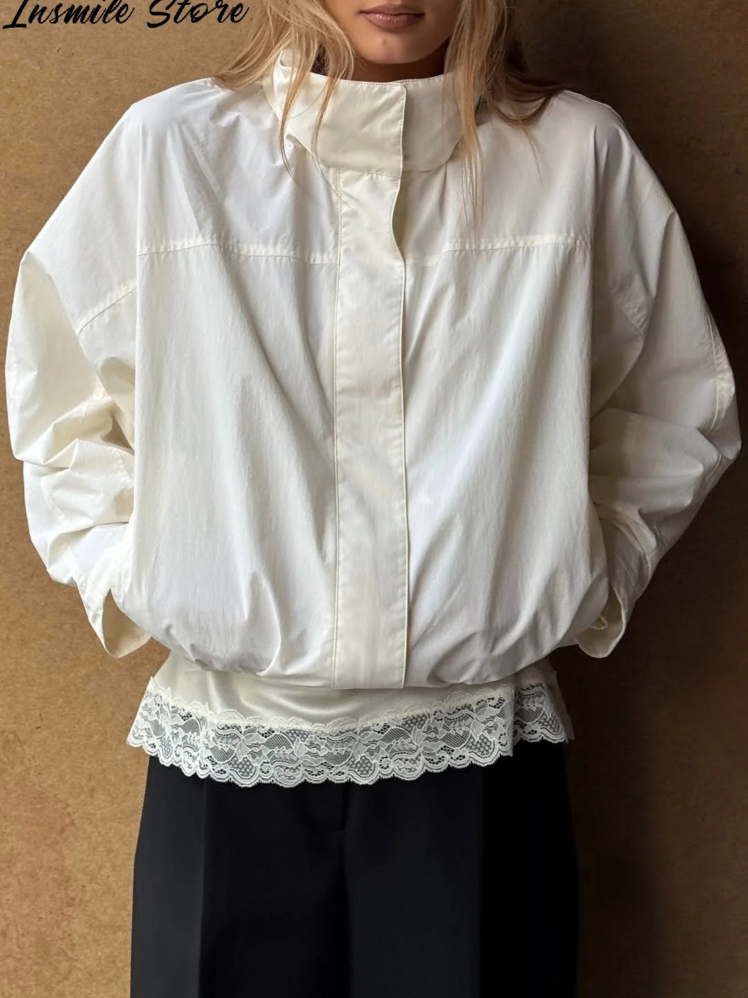 Lightweight Stand Collar Zippered Bomber Jacket For Women