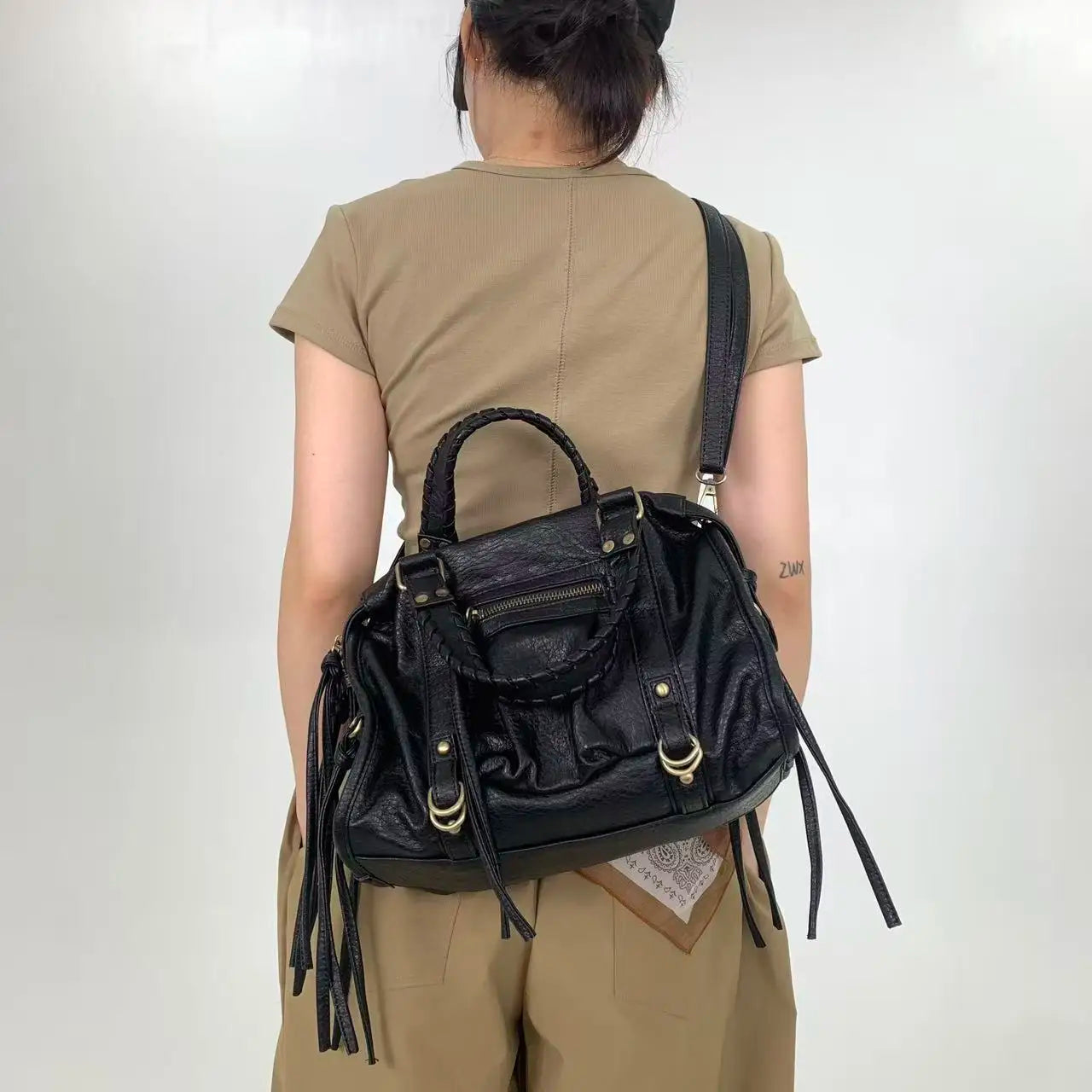 Vintage Street Style Rivet Embellished Shoulder Bag for Women