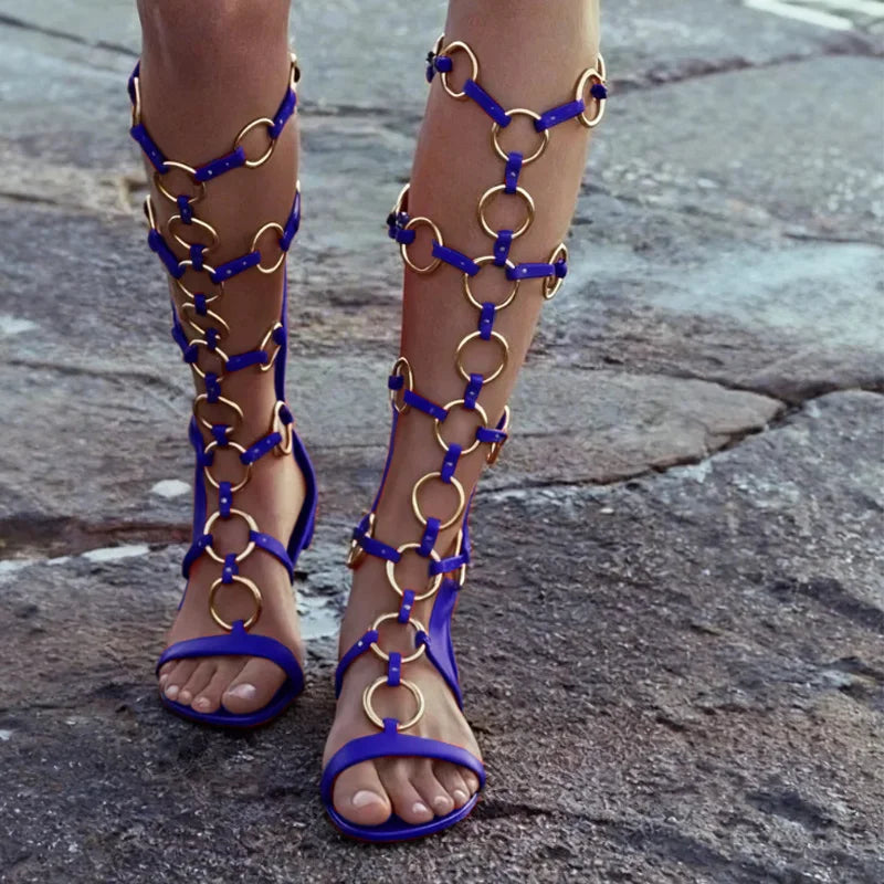 Black Open Toe Gladiator Sandals with Side Zipper for Women