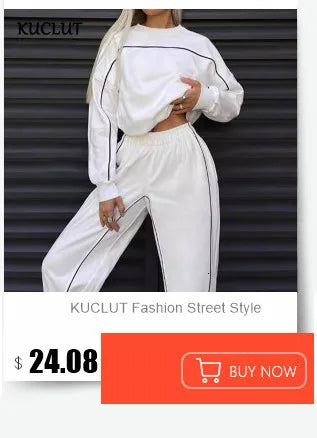 KUCLUT Fashion Sports Suit Long Sleeve Zipper Cardigan Hooded Sweatshirt Drawstring Elastic Trousers Two-piece Set Female 1A717