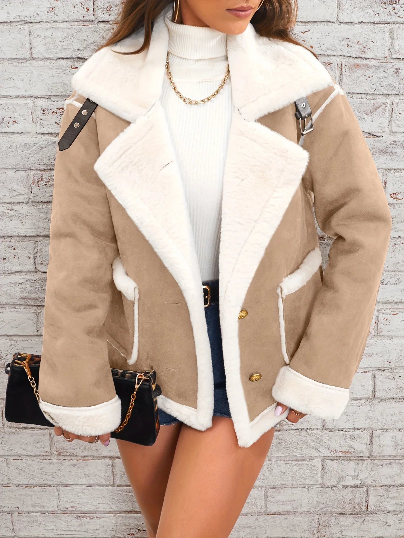 Turn Down Collar Shearling Jacket