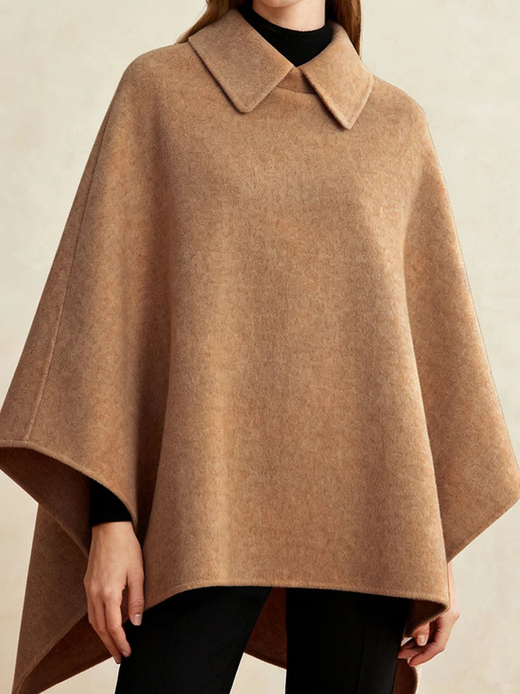 Elegant Patchwork Long Cape Coat With Turn-Down Collar for Women