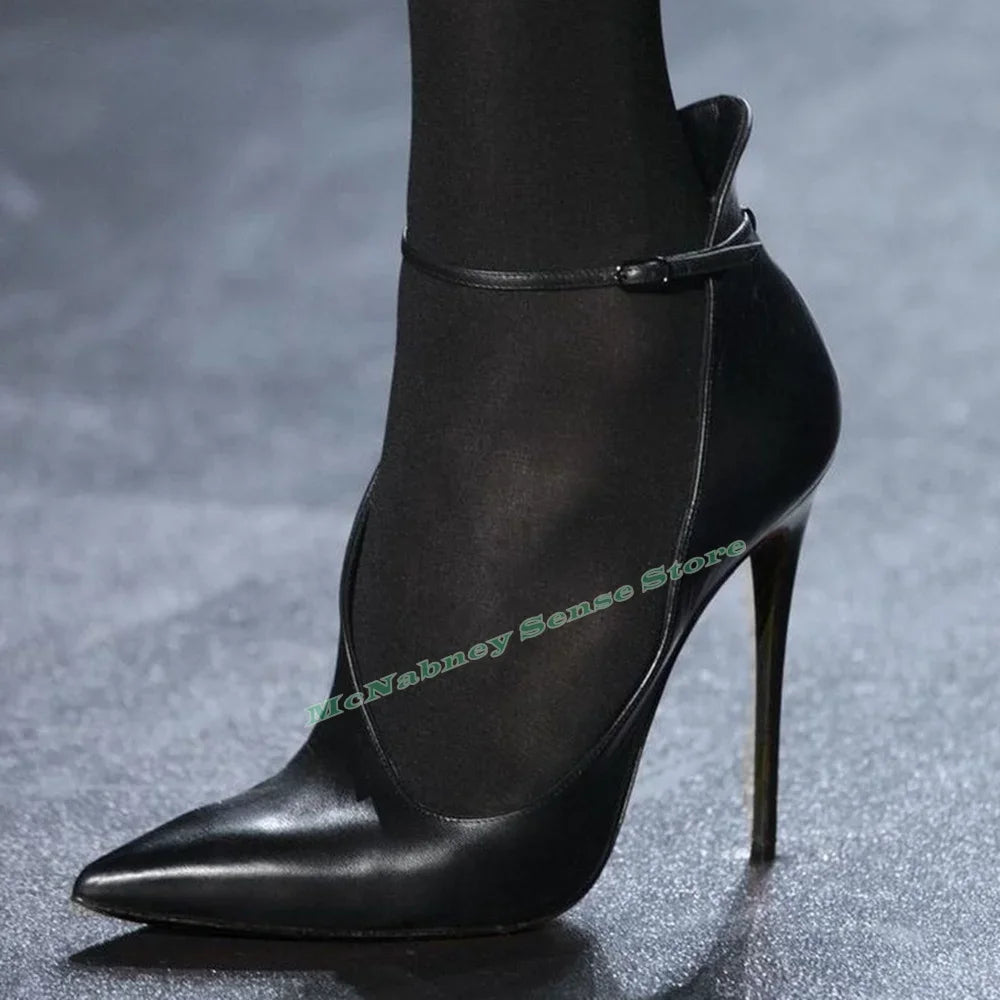 Cut Out Pointed Toe Pumps With Buckle Strap For Women