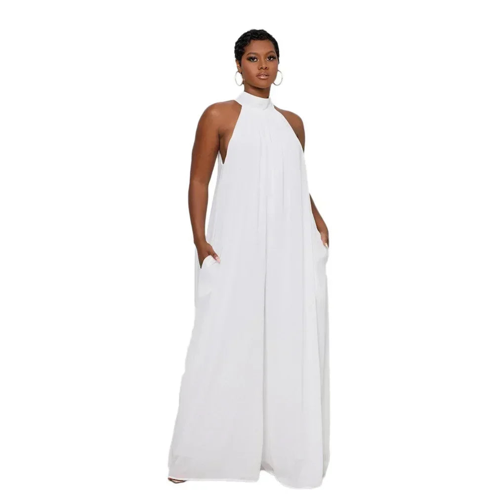 Loose Fit Solid Color Chiffon Ankle Length Jumpsuit for Women