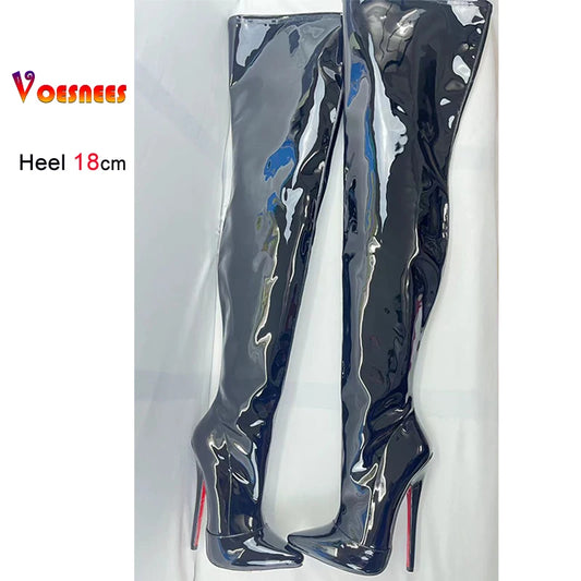 Black Velvet Stiletto Over Knee Boots