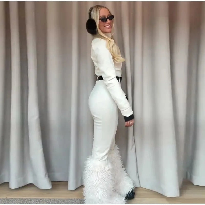 Women's Jumpsuit Loose Stand Collar Thicken Jackets Pants Sets Belt 2 Pieces Female Winter Woman Snowsuit Outfits For Outdoor