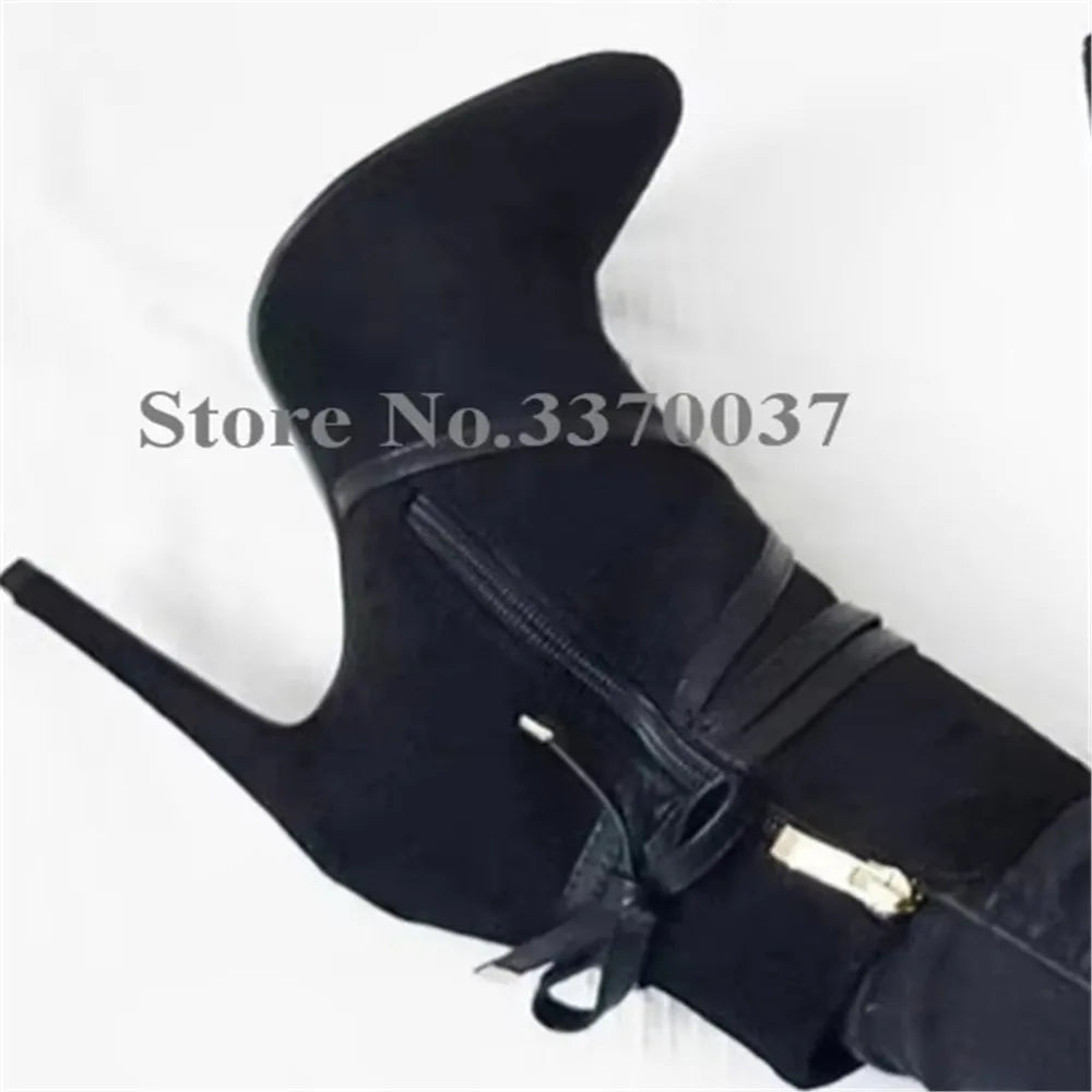 Black Suede Strappy Stiletto Ankle Boots for Women