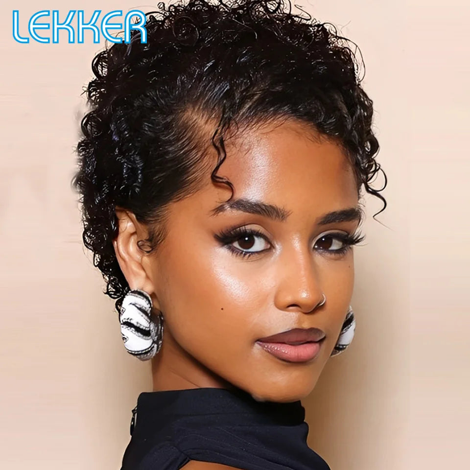 Curly Short Pixie Lace Front Wig Remy Human Hair Glueless for Women