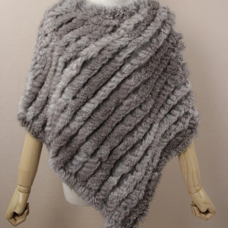 Rabbit Fur Knit Shawl Coat
