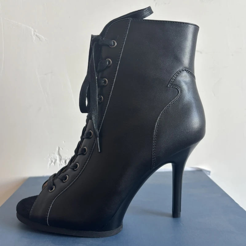 Peep Toe High Heel Zipper Ankle Boots