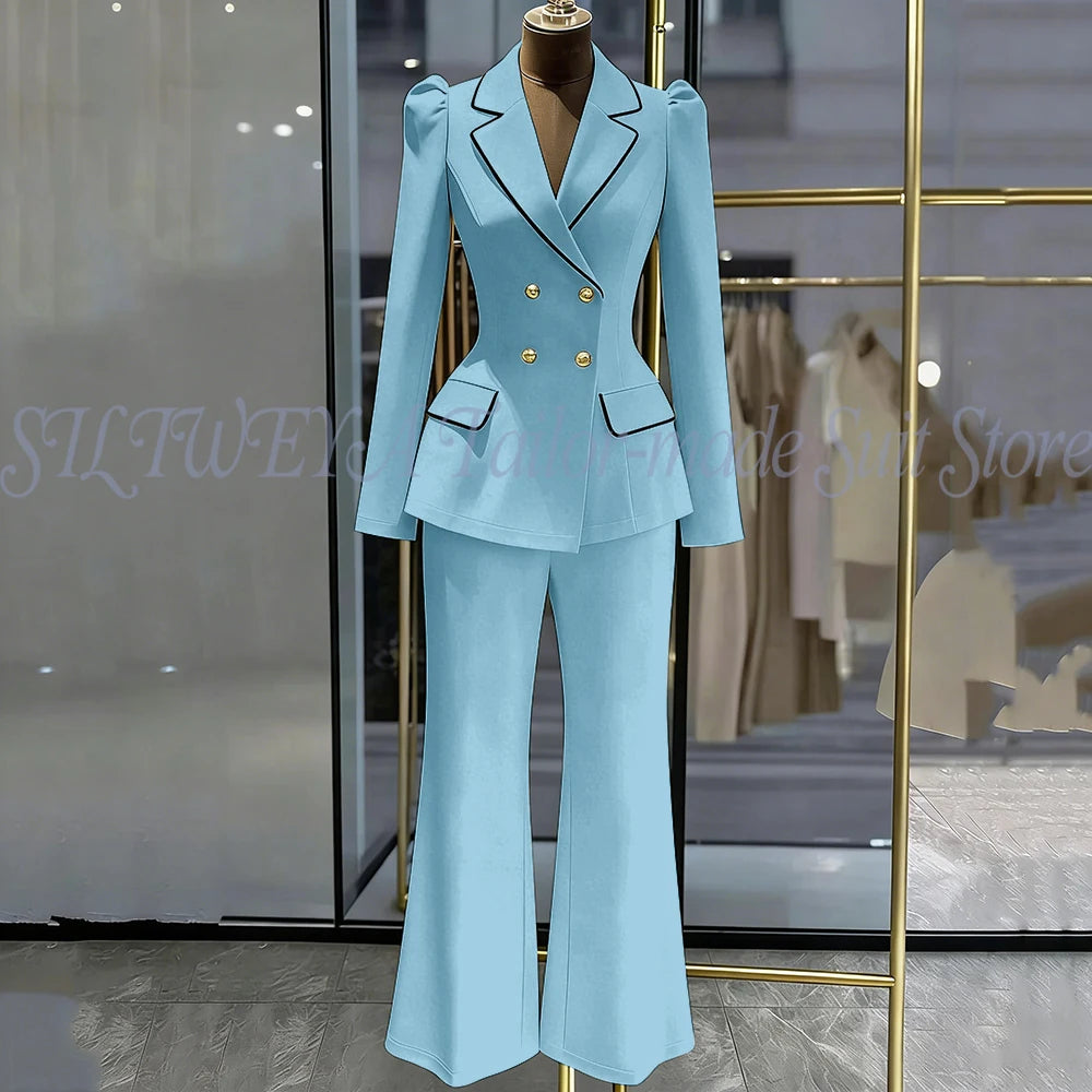 Double Breasted Blazer Set With Side Pockets For Women