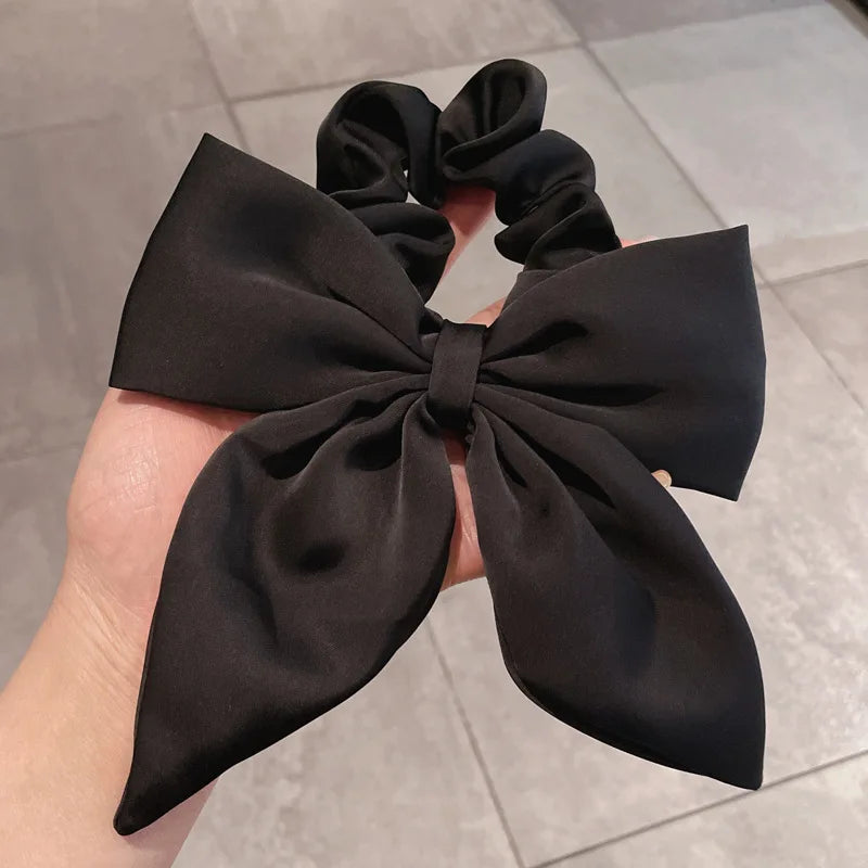 Vintage Red Satin Bow Elastic Hair Bands for Women