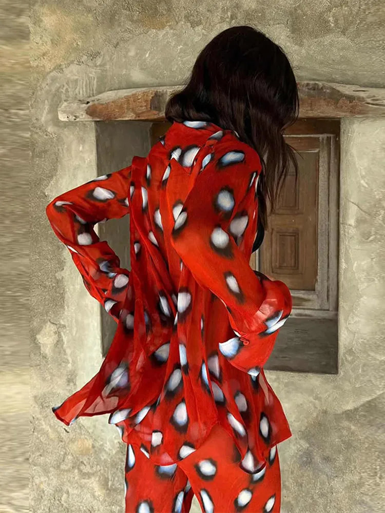 Elegant Vacation Print Shirt and Pants Set for Women