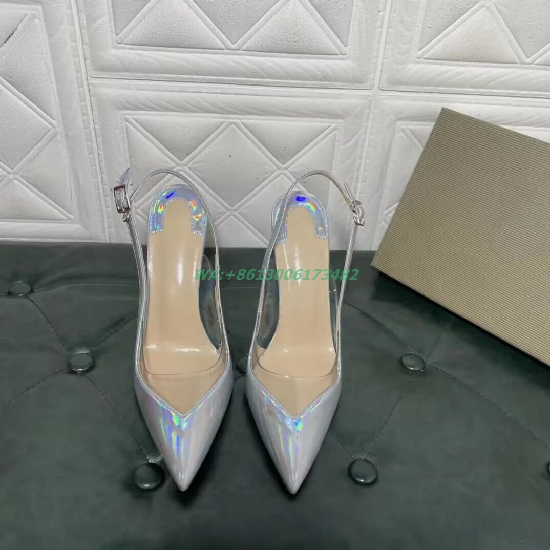 Elegant Women Design Brand High Heel Pointed Toe Slingback Shoes 12Cm High Heel Sexy Lady Pointy Slingback Stilettos Plus Size